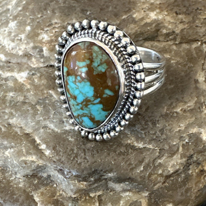 Blue Turquoise #8 Navajo Sterling Silver  Ring Size 8 18828