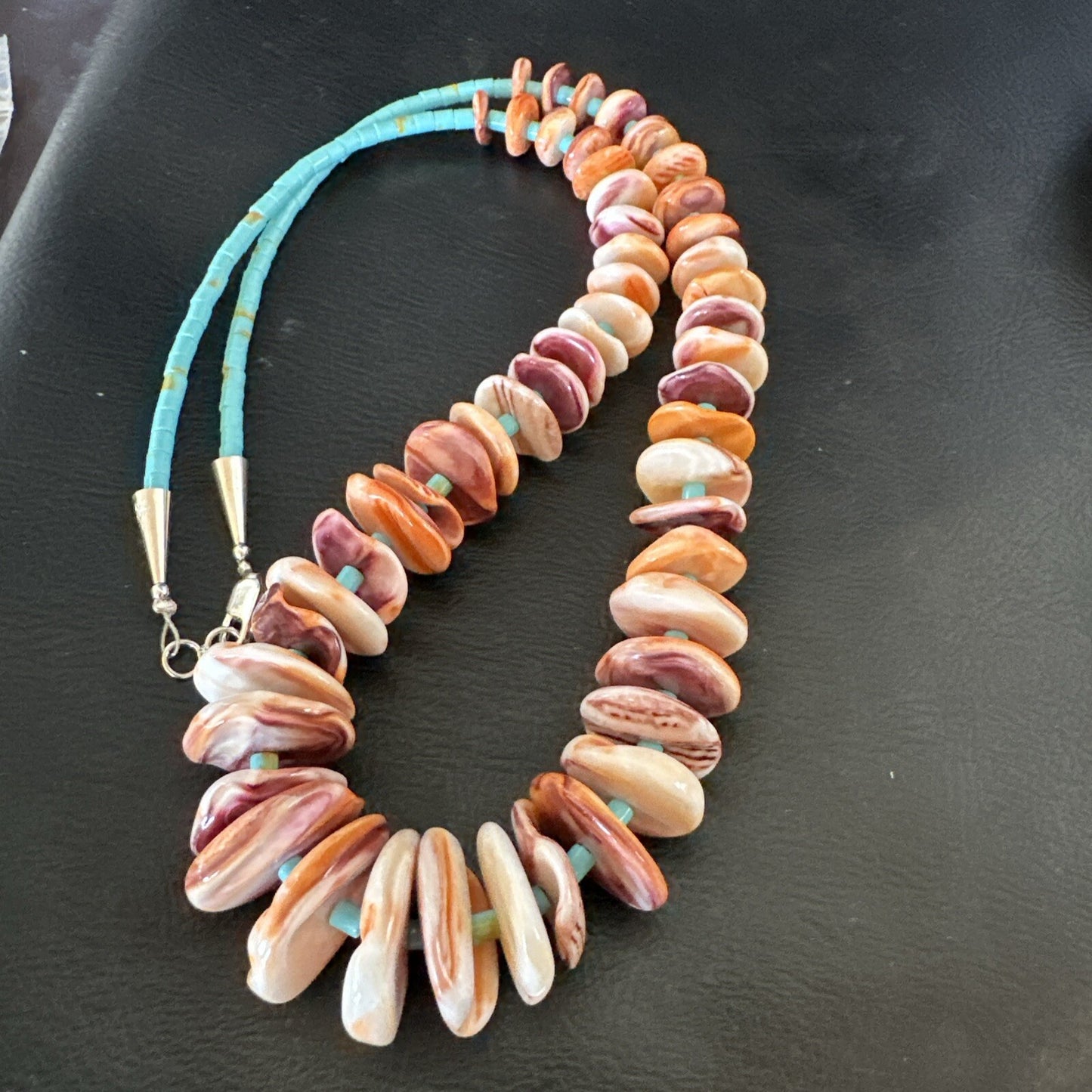 Orange Spiny Oyster Turquoise Navajo Pearls Sterling Silver Necklace 23" 18065