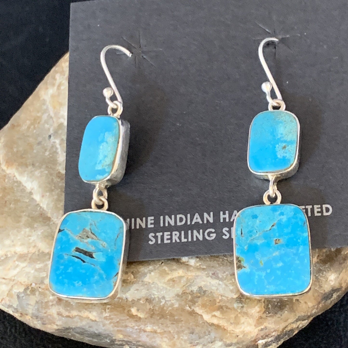 Kingman Turquoise Handmade Navajo Sterling Silver Dangle Earrings 1.5" 13898