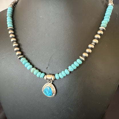 WoMens Blue Kingman Turquoise Pendant Navajo Sterling Silver Necklace 21" 17978