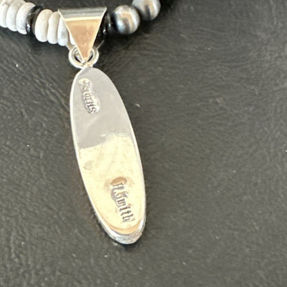 White Buffalo Turquoise Navajo Pearls Sterling Silver Onyx Necklace 17805