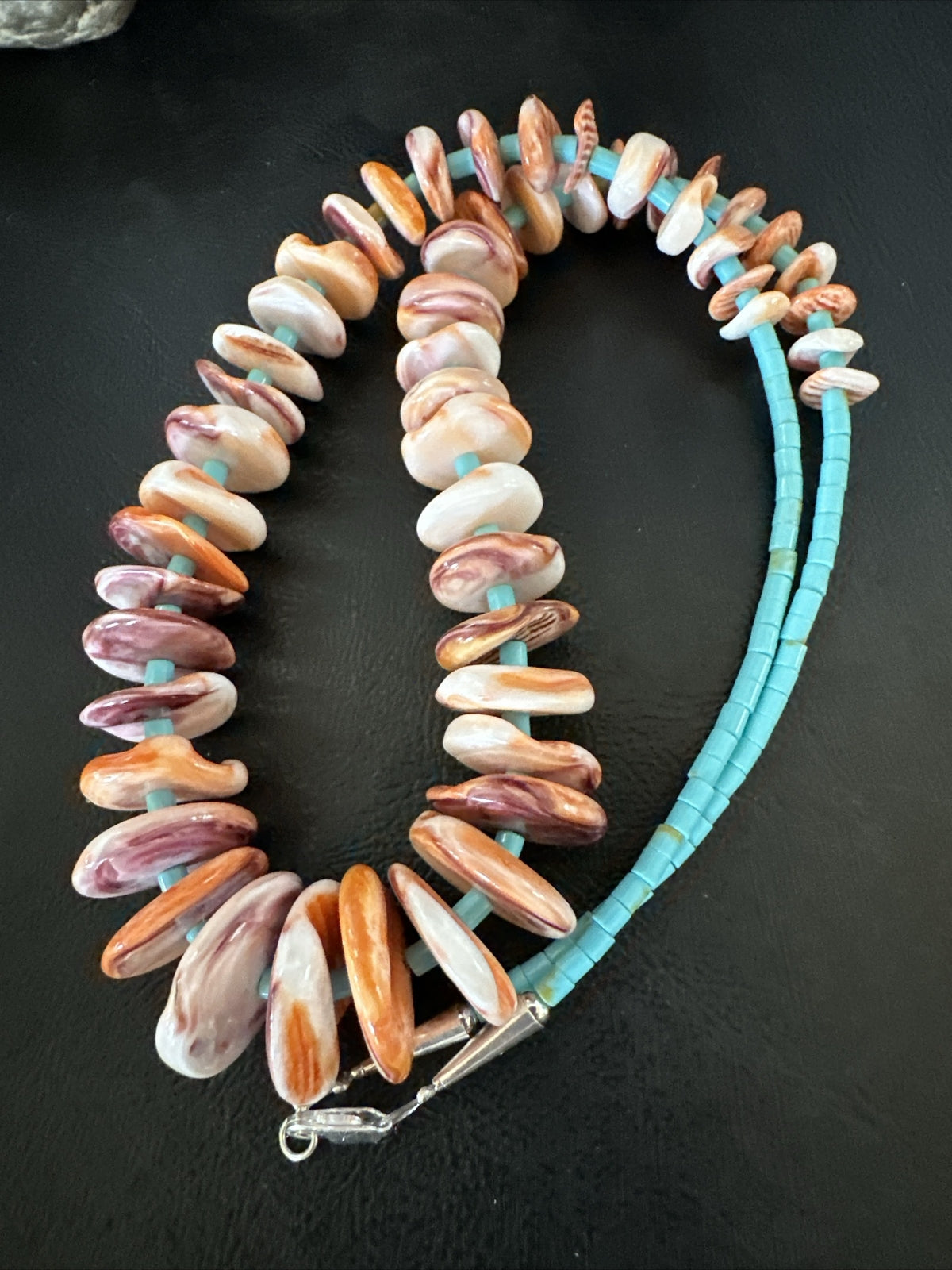 Spiny Oyster Turquoise Heishi Navajo Sterling Silver Necklace 22" 17756