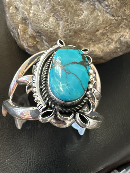 Yazzie Kingman Turquoise Navajo Sterling Silver Tufa Cast Cuff Bracelet 19691