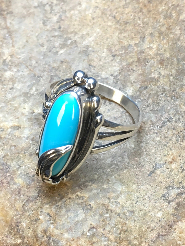 Blue Turquoise Ring Navajo Sz 11.5 | Sterling Silver | Authentic Native American Handmade | 8919