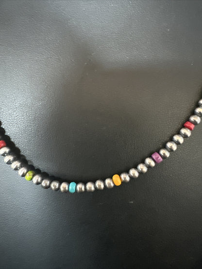 Multicolor 4mm Navajo Pearls Sterling Silver 18"  Necklace 94318