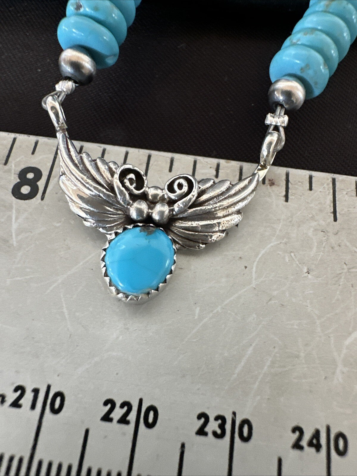 WoMens Blue Kingman Turquoise Pendant Navajo Sterling Silver Necklace 20” 18167