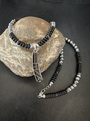 Men's Women's Black Onyx Pendant Navajo Beads Necklace | Sterling Silver | Authentic Native American Handmade | 18332