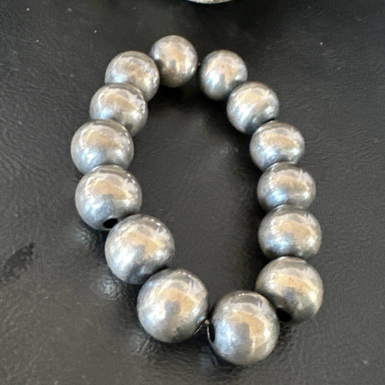 Navajo 12mm Beads Stretch Sterling Silver Bracelet 7" 91202