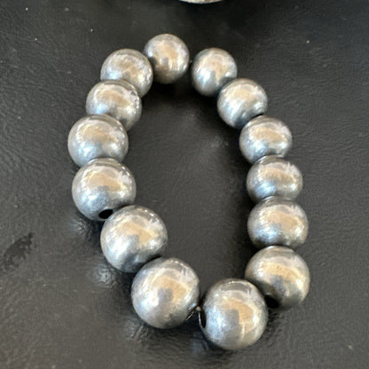 Navajo 12mm Beads Stretch Sterling Silver Bracelet 7" 91202