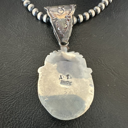 Navajo Sterling  Green Royston Turquoise Necklace Pendant 19356