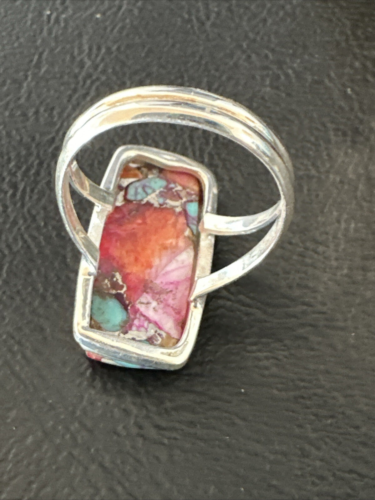 Blue Turquoise Spiny Oyster Southwestern Sterling Silver Ring Size 9 18465
