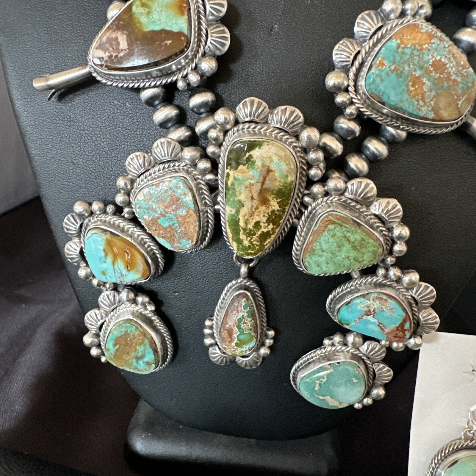 Royston Turquoise Navajo Squash Sterling Silver Naja Necklace Earrings 18229