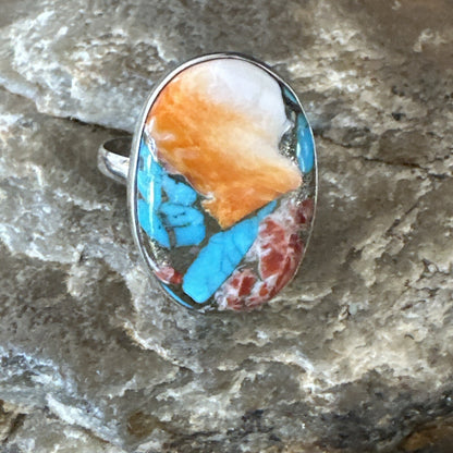 Blue Turquoise Spiny Oyster Navajo Sterling Silver Ring Size 8 18233