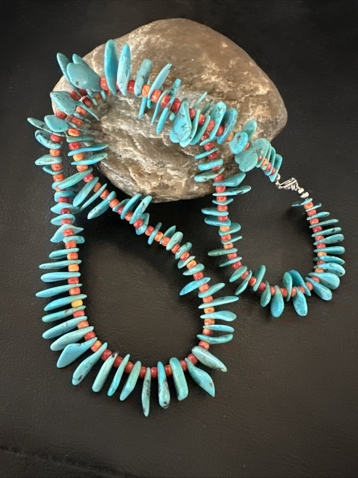 Blue Turquoise Red Spiny Oyster Navajo Pearls Sterling Silver Necklace 21" 19318