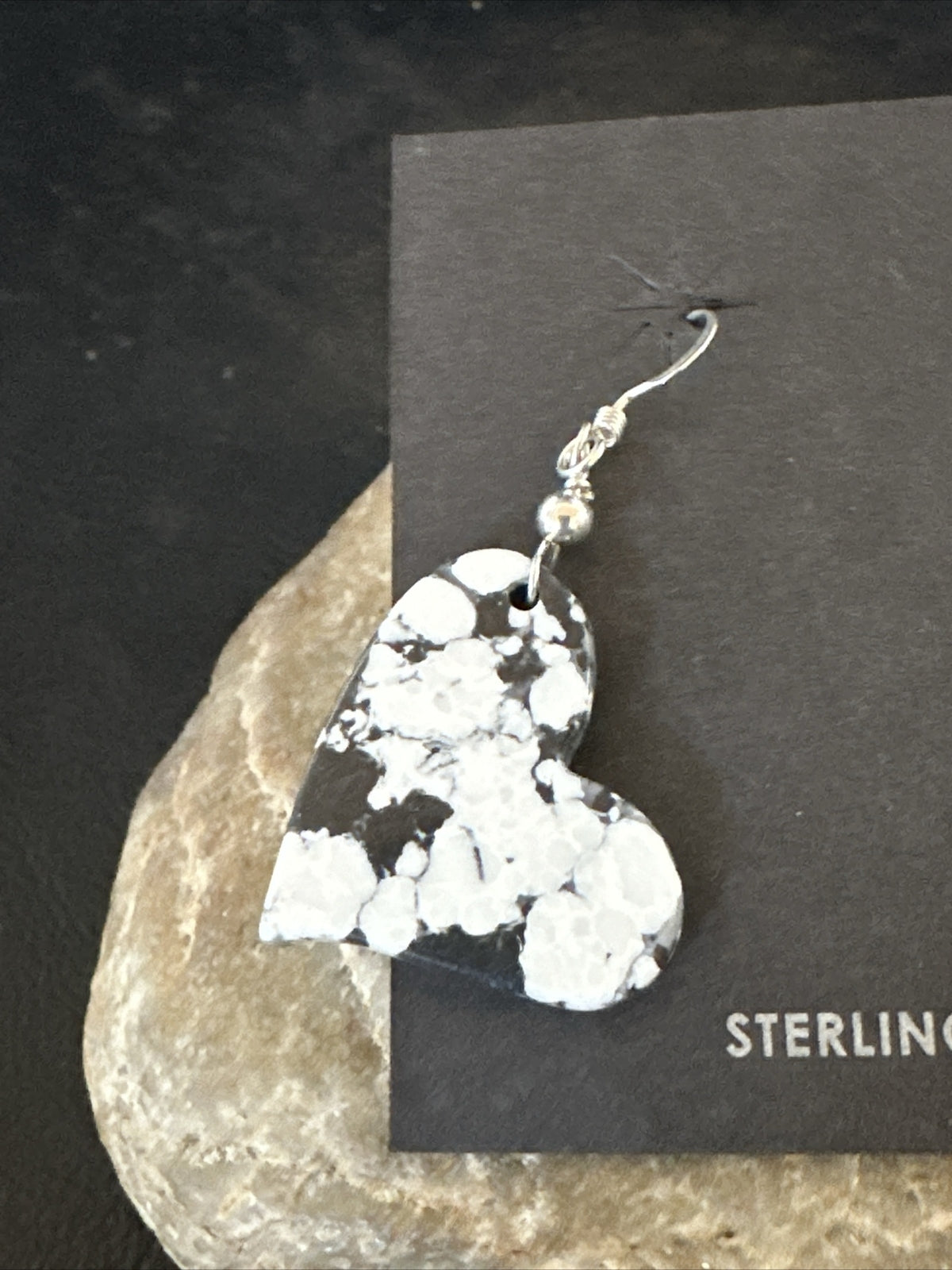 Heart Navajo Slab White Buffalo Turquoise Sterling Silver Earrings 17879