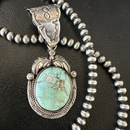 Navajo Sterling  Green Royston Turquoise Necklace Pendant 19356