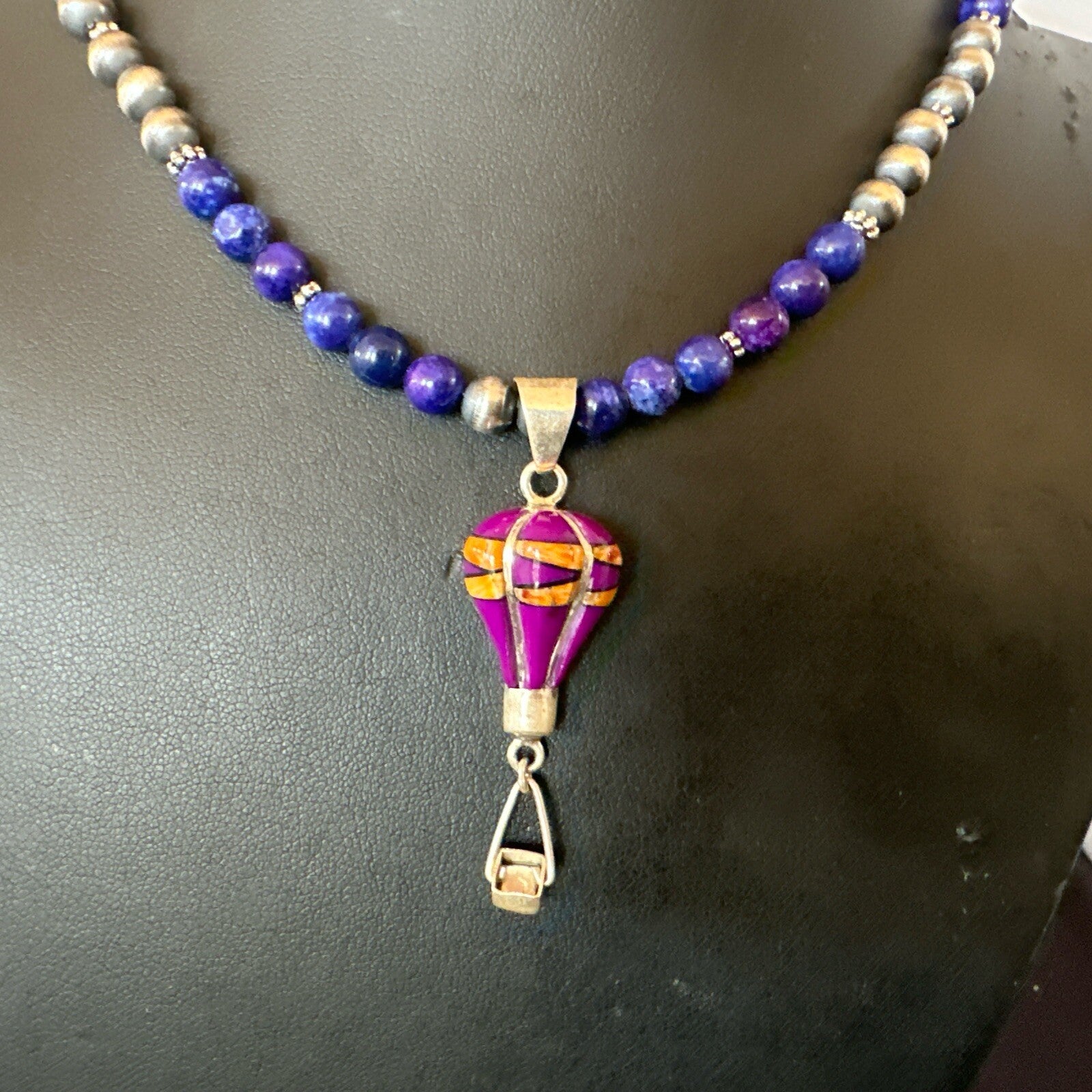 Balloon Orange Spiny Purple Pendant Navajo Sterling Silver Necklace 22" 18345