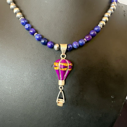 Balloon Orange Spiny Purple Pendant Navajo Sterling Silver Necklace 22" 18345