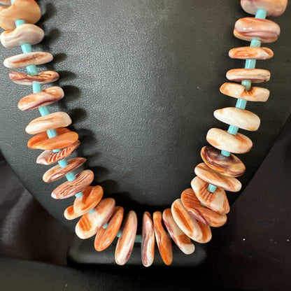 Spiny Oyster Turquoise Heishi Navajo Sterling Silver Necklace 22" 17756