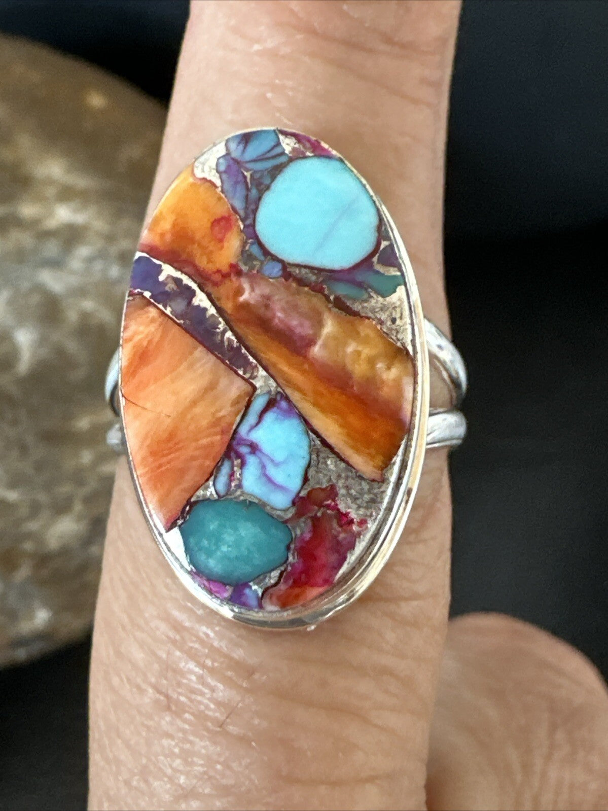 Turquoise Spiny Oyster Navajo Sterling Silver Ring Size 8 18213