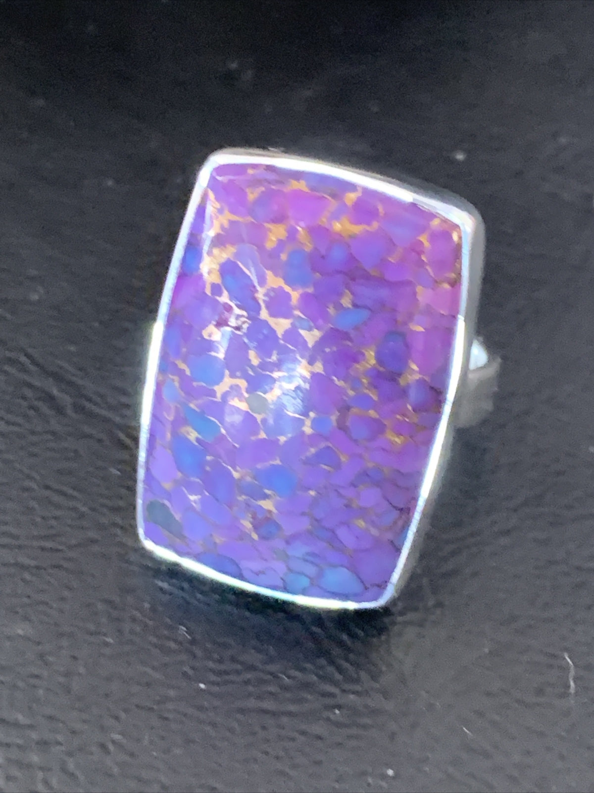 Purple Mohave Turquoise Navajo Sterling Silver Ring Size 8.5 Adjustable 11797
