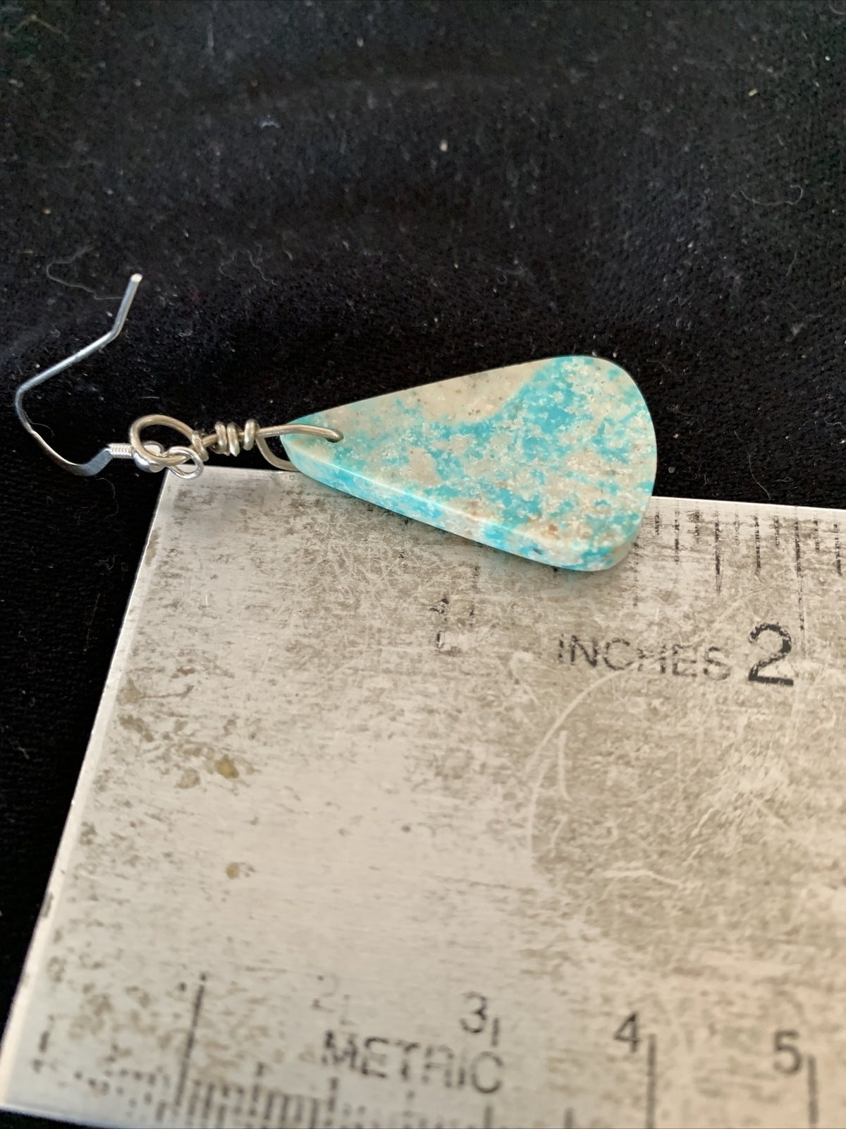 Navajo Slab Turquoise Sterling Silver Dangle Earrings 10125