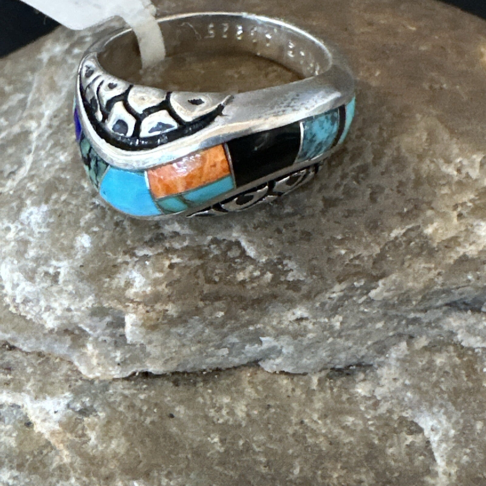 MultiColor Navajo Sterling Turquoise Spiny Oyster Inlay Ring Sz 6.5 18708