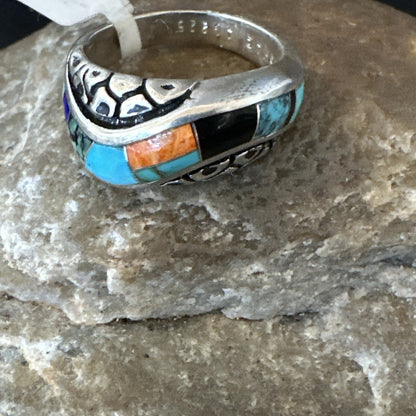 MultiColor Navajo Sterling Turquoise Spiny Oyster Inlay Ring Sz 6.5 18708