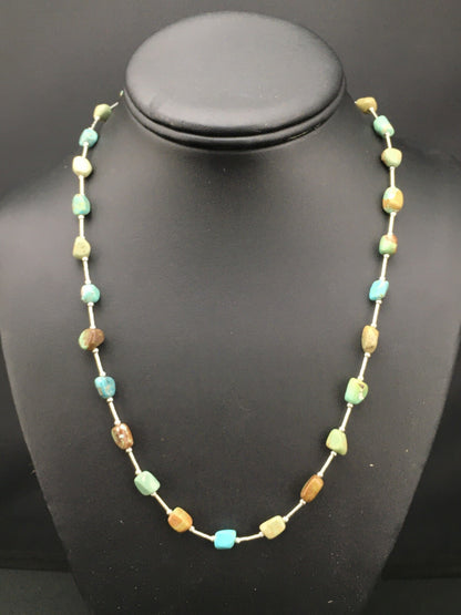 Turquoise Heishi Bead Navajo Liquid Sterling Silver Necklace 20" 01091