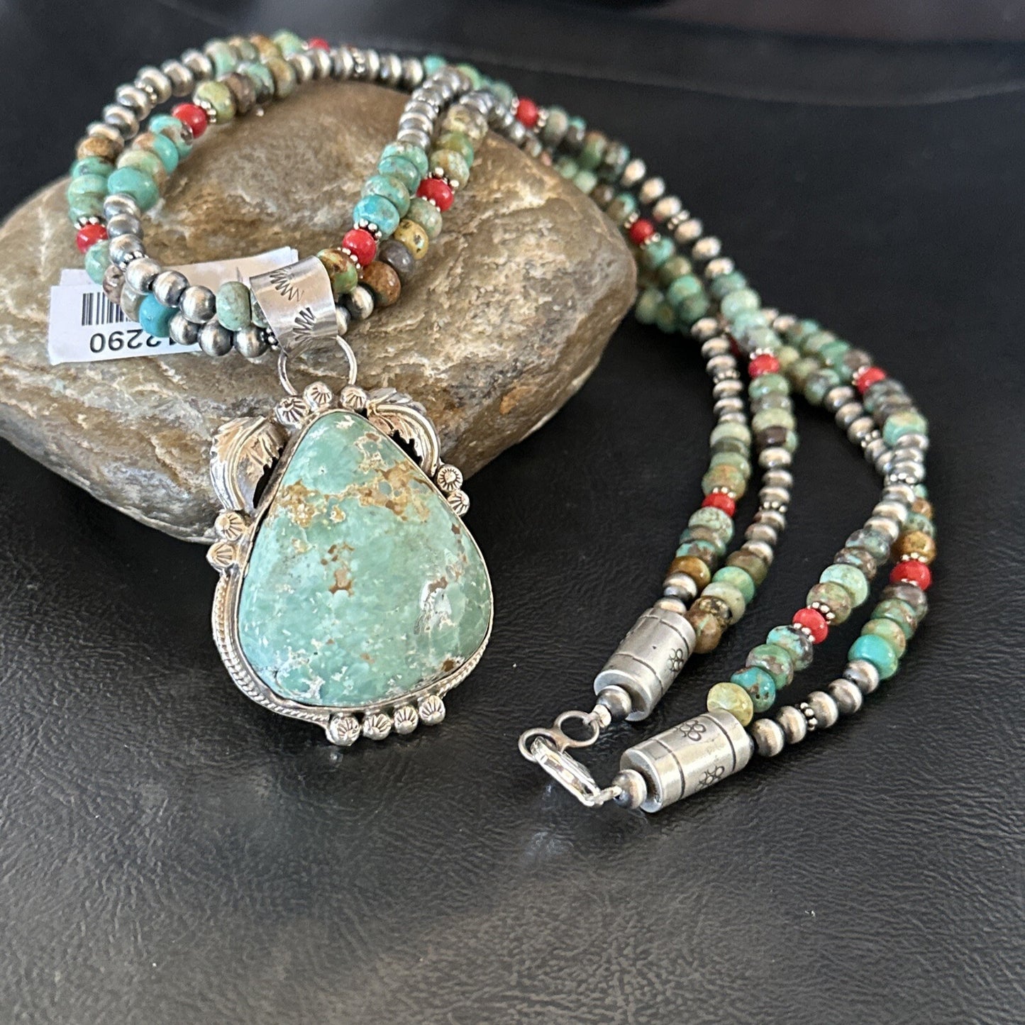 Womens Green Royston Turquoise Pendant Navajo Sterling Silver Necklace 12290