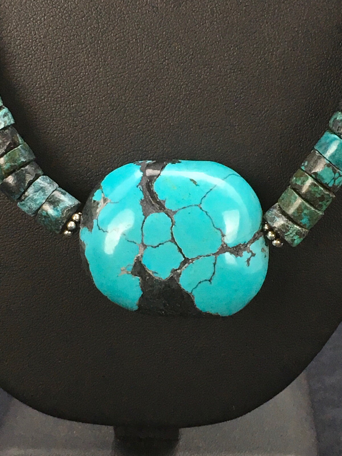 Turquoise Heishi Chunky Navajo Sterling Silver Necklace 20" 02959