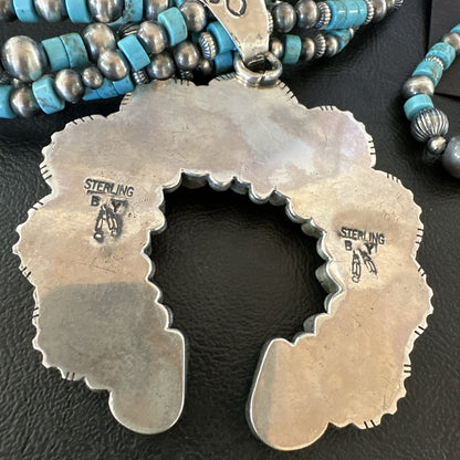 Blue Turquoise Naja Pendant Navajo Sterling Silver Earrings Necklace 21" 16865