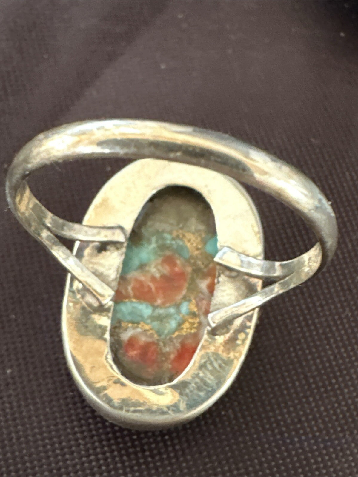 Blue Turquoise Orange Spiny Oyster Navajo Sterling Silver Ring Size 10 18207