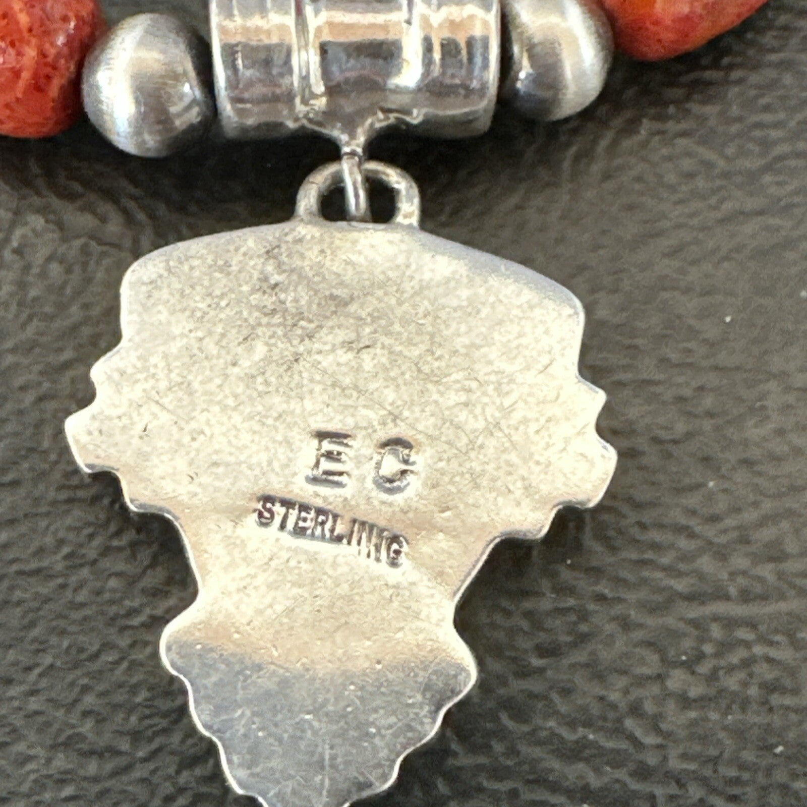 Navajo Apple Sponge Coral Sterling Silver Necklace Inlay Pendant 21” 18685