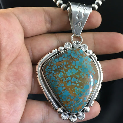 Blue Turquoise#8 Pendant Navajo Pearls Sterling Silver Necklace 17960