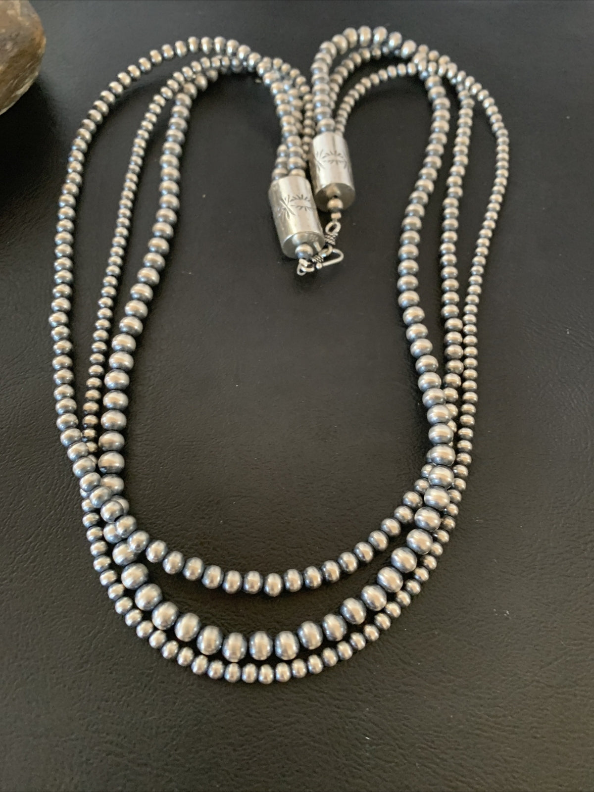 Native American Sterling Silver Navajo Pearls 3 Strands 24" Necklace 95724