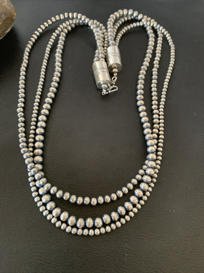 Native American Sterling Silver Navajo Pearls 3 Strands 24" Necklace 95724