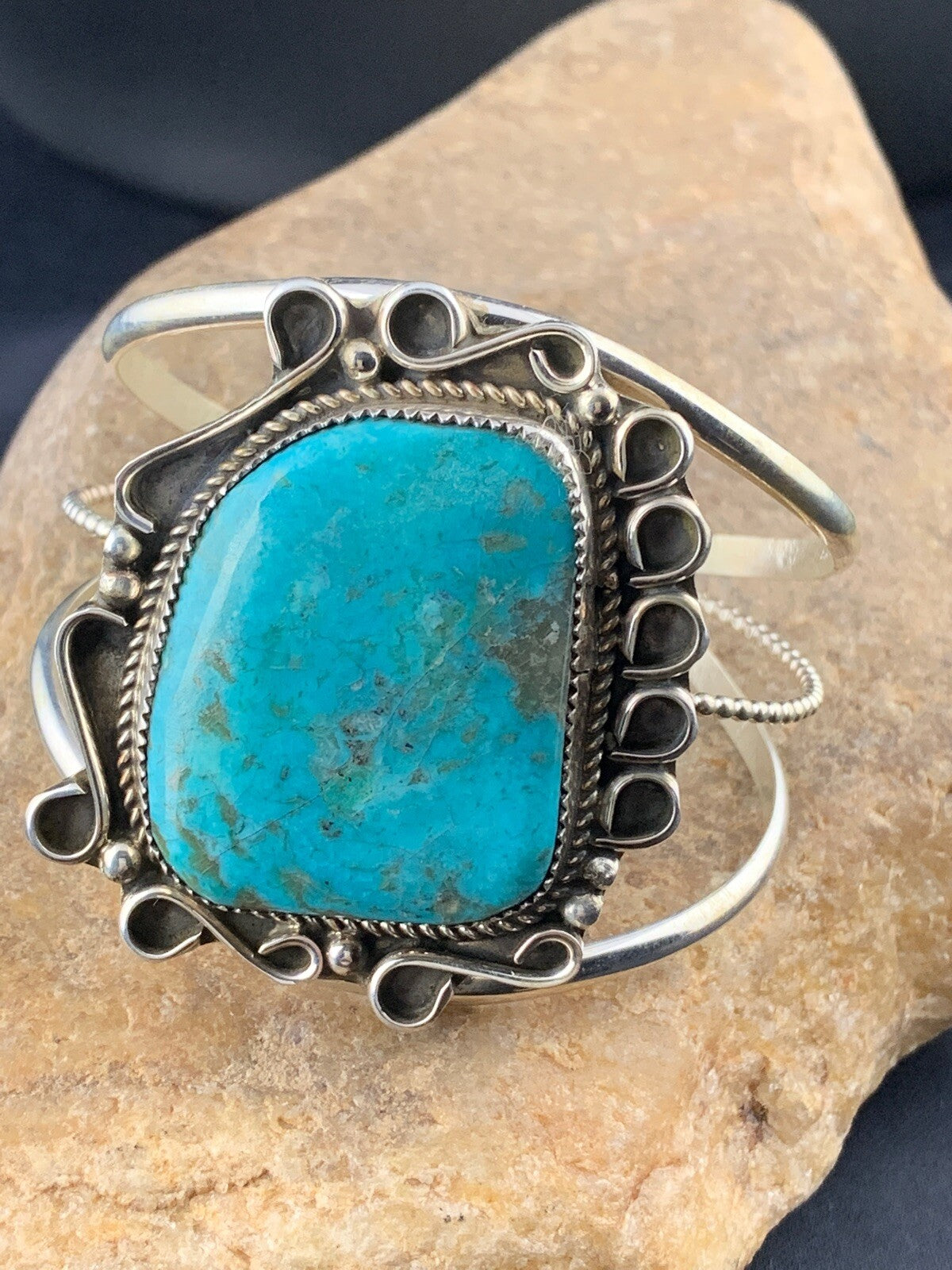 Native American Mens Navajo Sterling Silver Turquoise Bracelet 03283