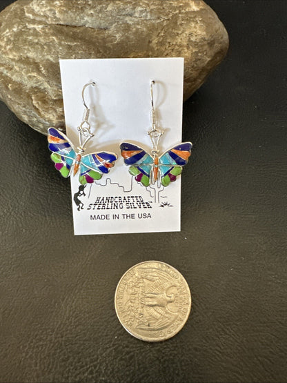 Butterfly Multicolor Spiny Lapis Opal Inlay Sterling Silver Earrings 19141
