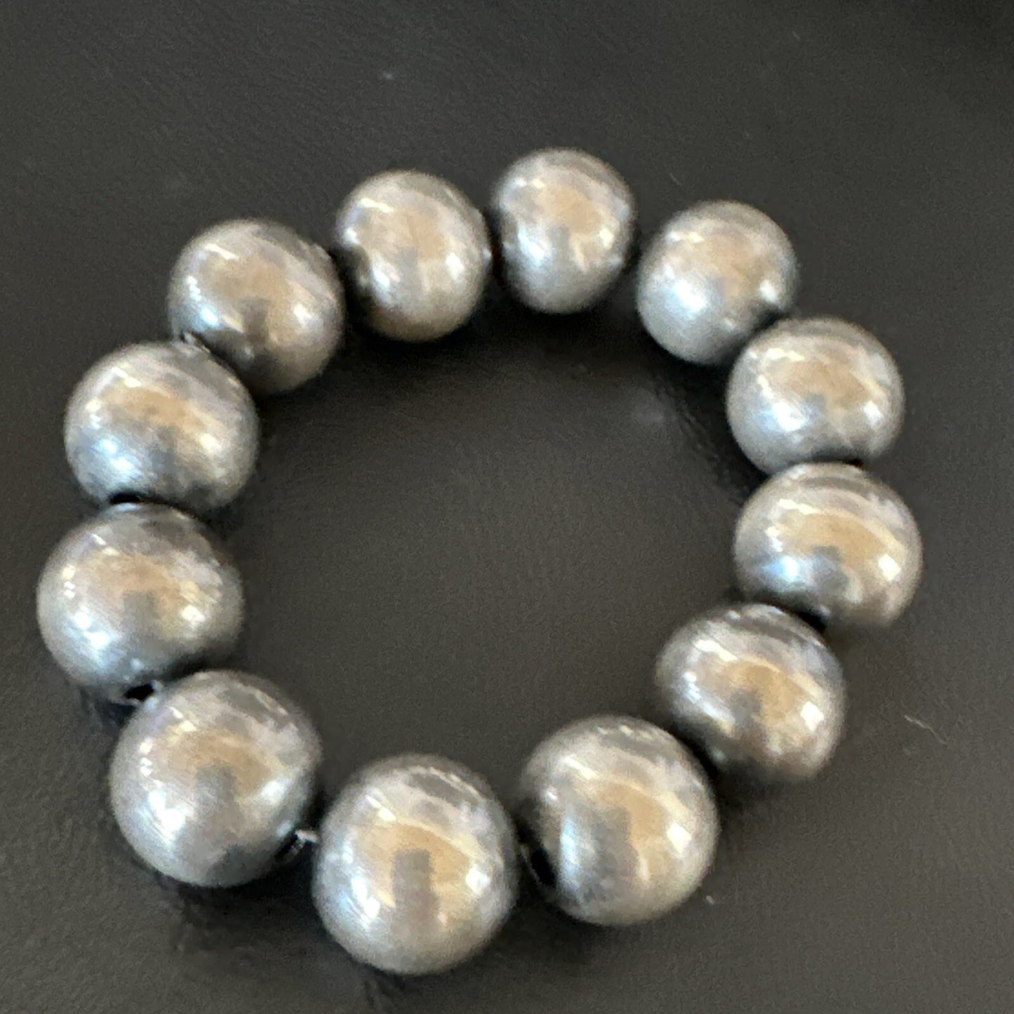 Navajo 14mm Beads Stretch Sterling Silver Bracelet 7" 91402