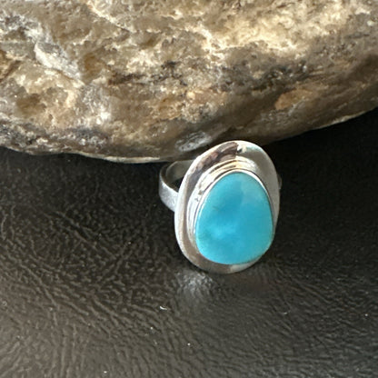 Southwestern Sterling Silver Blue Kingman Turquoise Ring Size 7 18508