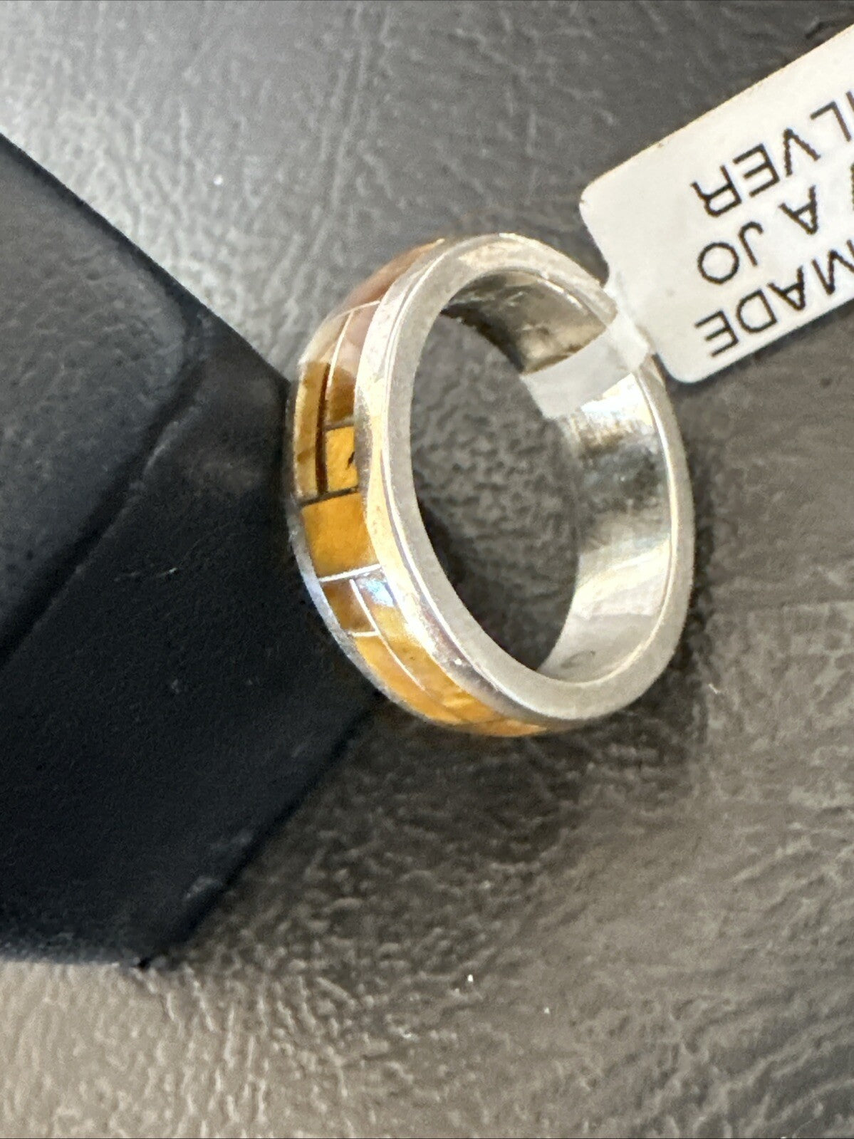Women Coffee Tigers Eye Navajo Sterling Silver Inlay Ring Size 6.5 18703
