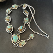 Men's Blue Turquoise #8 Navajo Pearls Lariat Necklace 28" | Sterling Silver | Authentic Native American Handmade | 18819