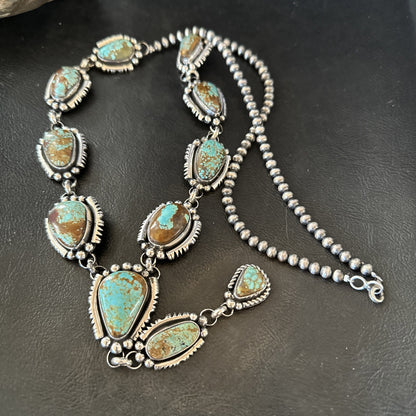 Mens Blue Turquoise #8 Navajo Pearls Sterling Silver Lariat Necklace 28" 18819