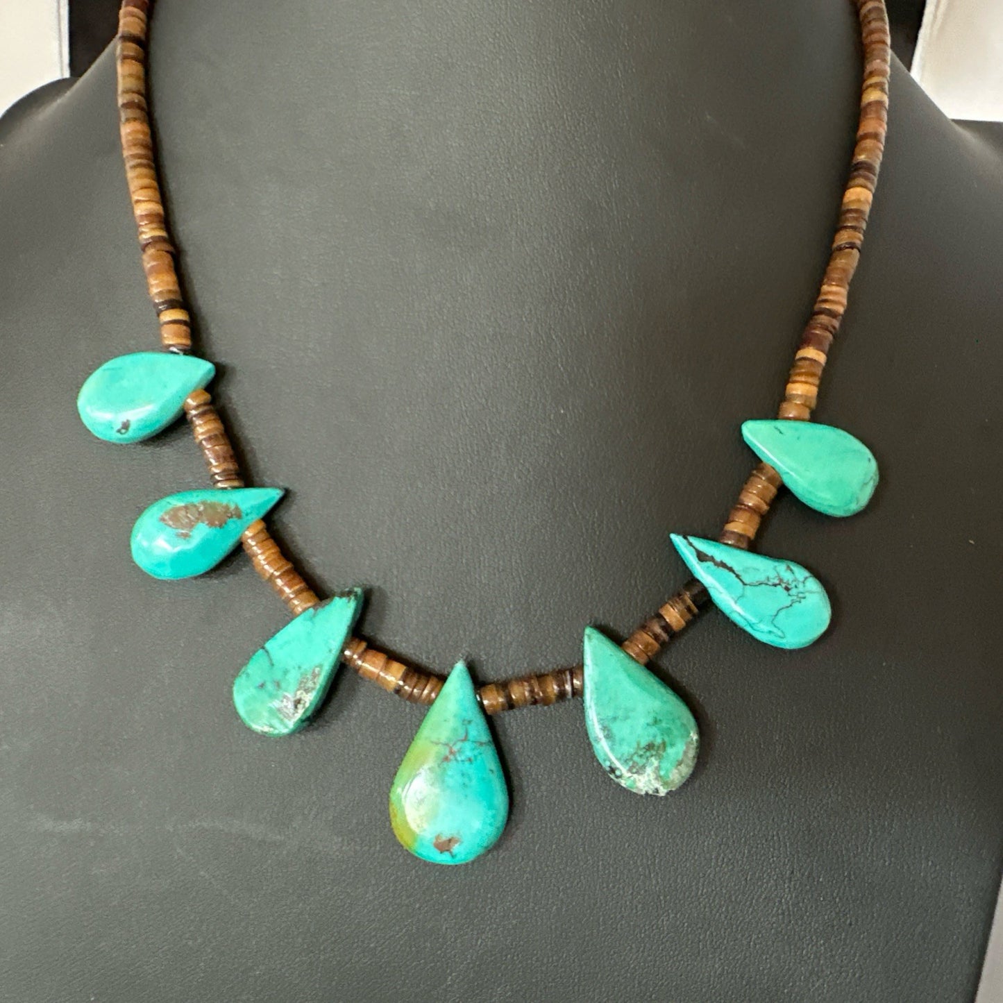 Southwestern Sterling Silver Blue Turquoise Shell 20" Necklace 19507