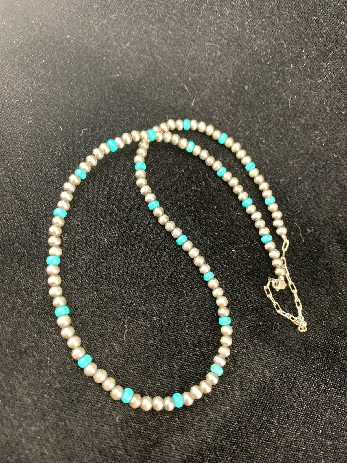 Navajo 4mm Sterling Silver Beads Blue Turquoise Bead Necklace 22”