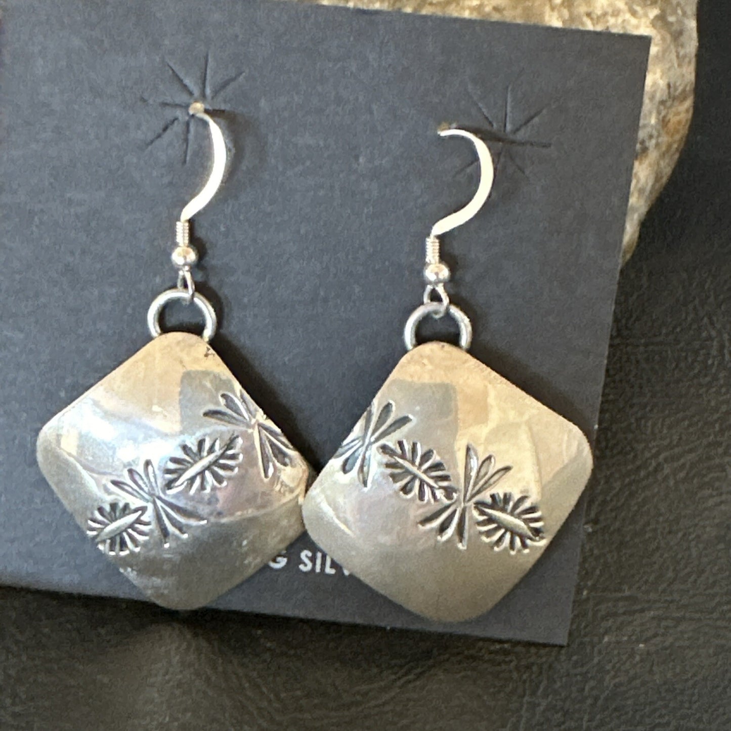 Native American Indian Navajo Stamped Sterling Silver Earrings Set 4754