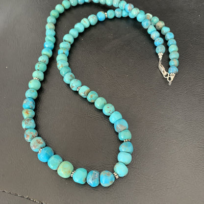 Mens Blue Turquoise Bead Navajo Sterling Silver Necklace 28” 10622