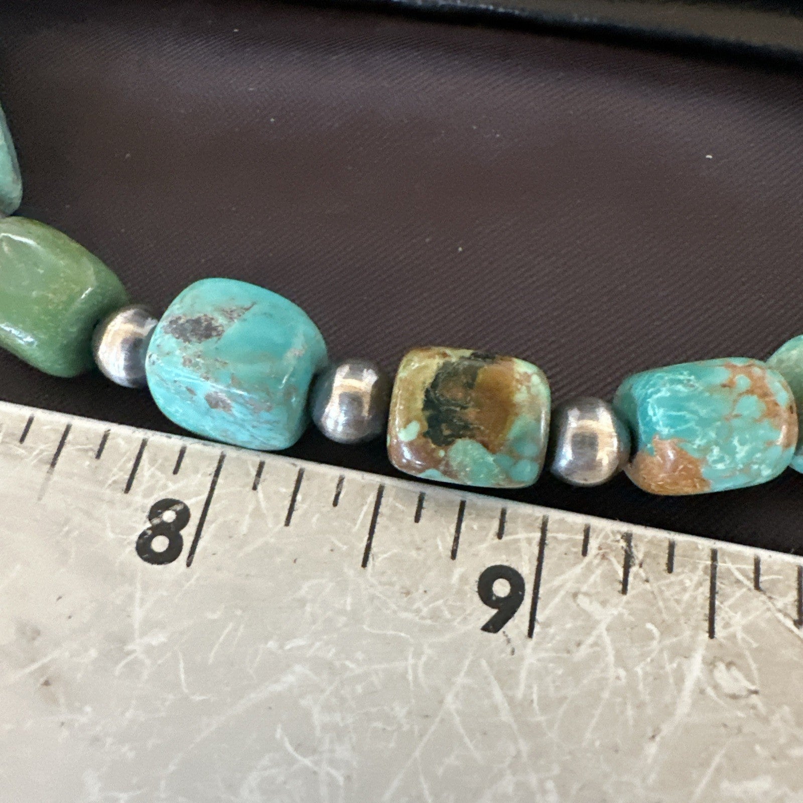 Cube Green Turquoise Navajo Graduated Sterling Silver Necklace 21” 19205