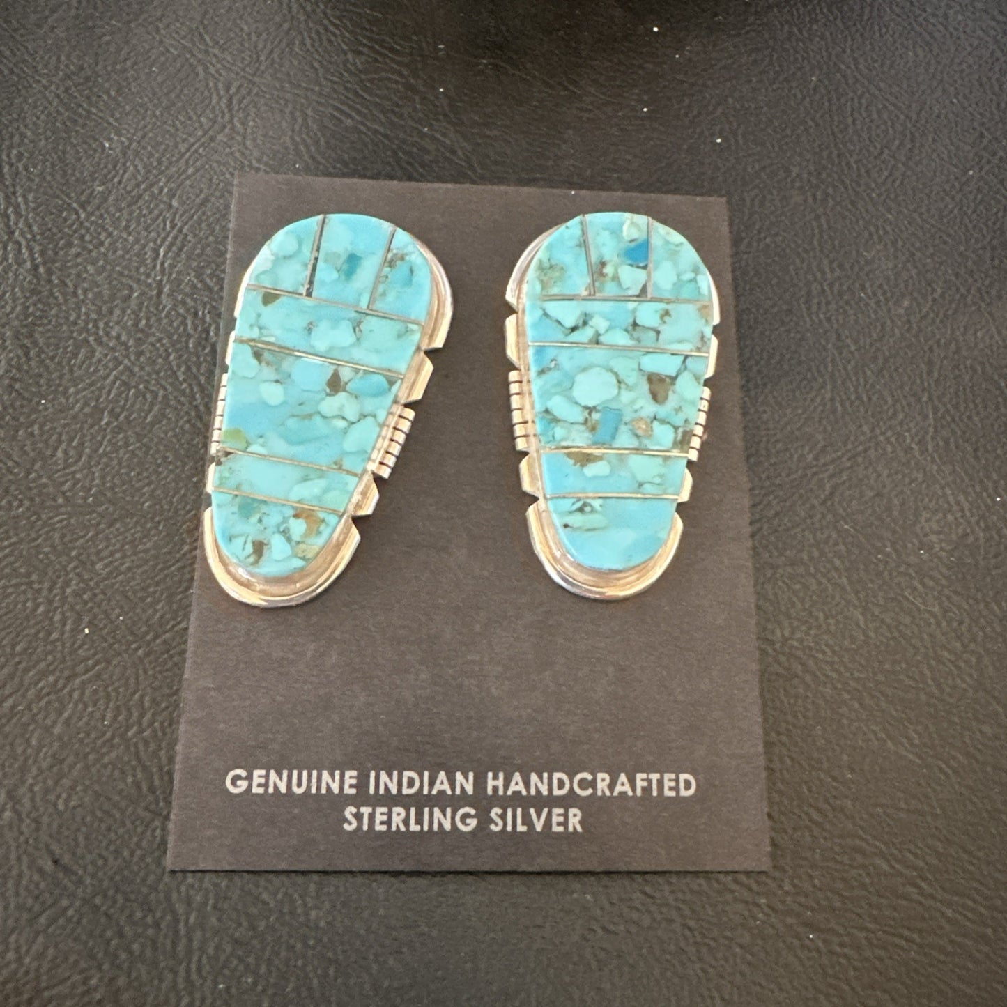New Inlay Blue Kingman Turquoise Sterling Silver Earrings 1.5” 19097